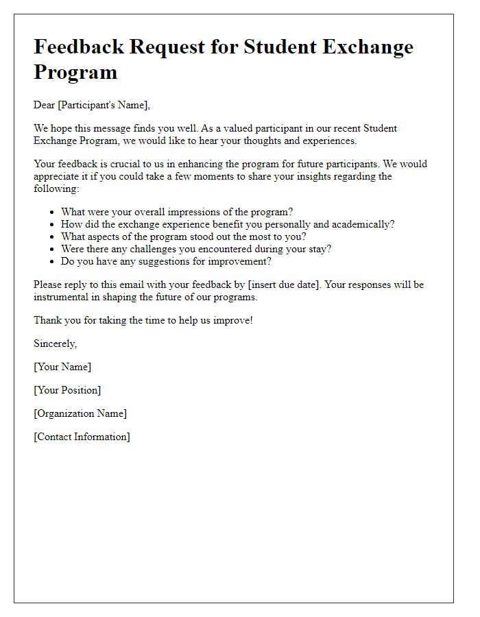 Letter template of feedback request for student exchange program participants