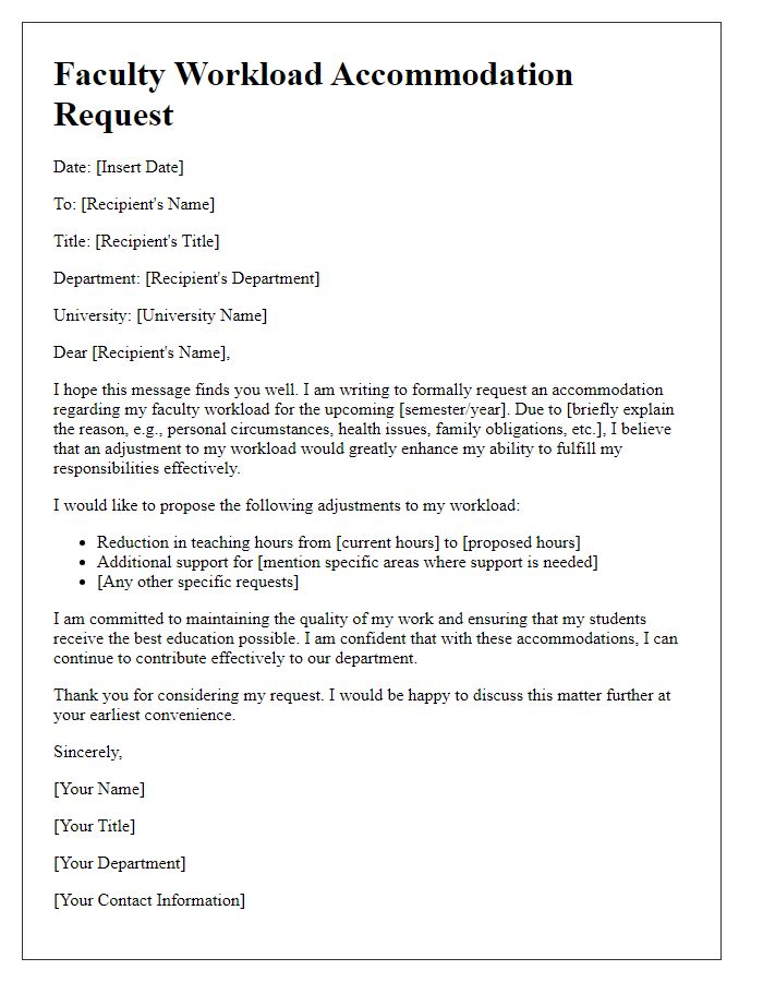 Letter template of faculty workload accommodation request