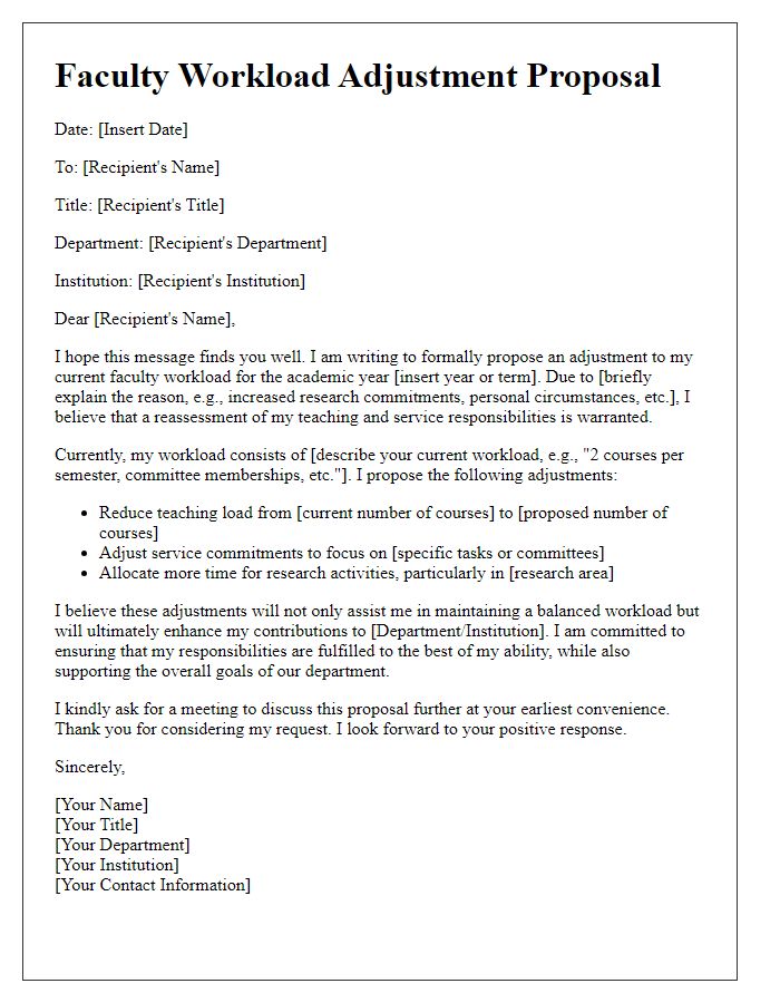 Letter template of faculty workload adjustment proposal