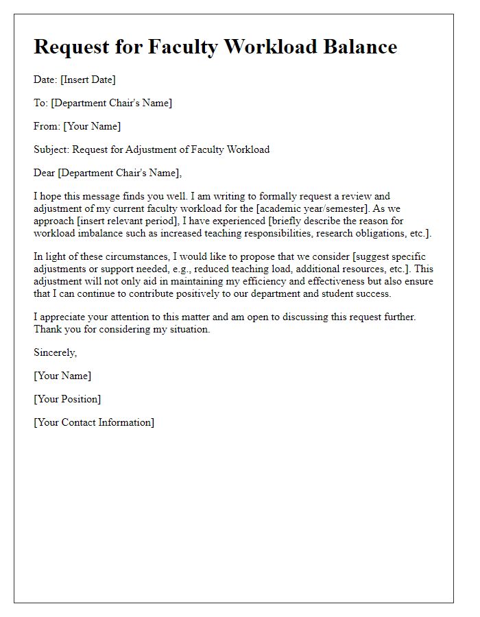 Letter template of faculty workload balance request