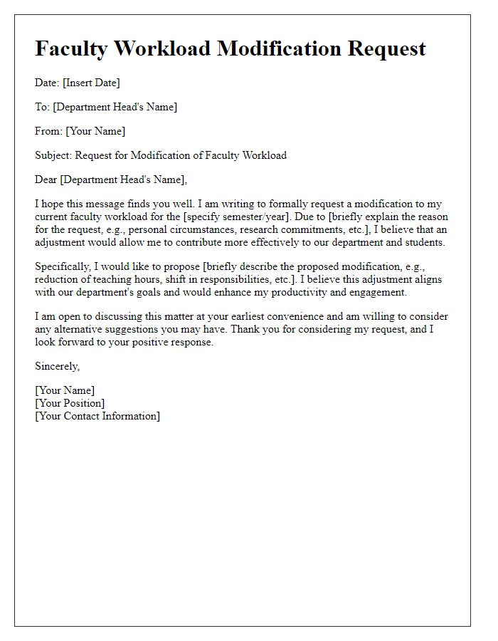 Letter template of faculty workload modification request