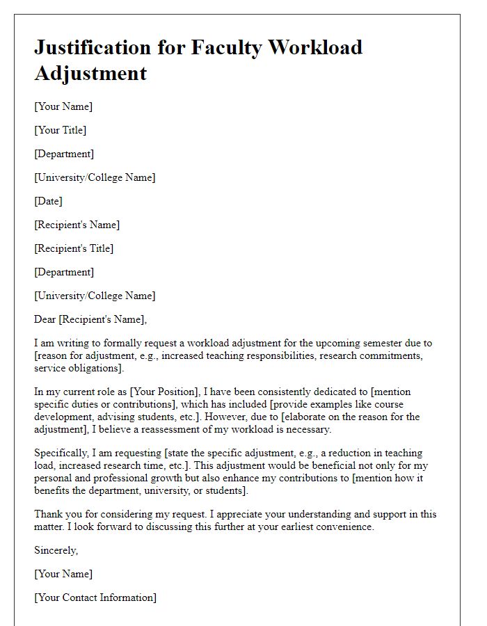 Letter template of justification for faculty workload adjustment