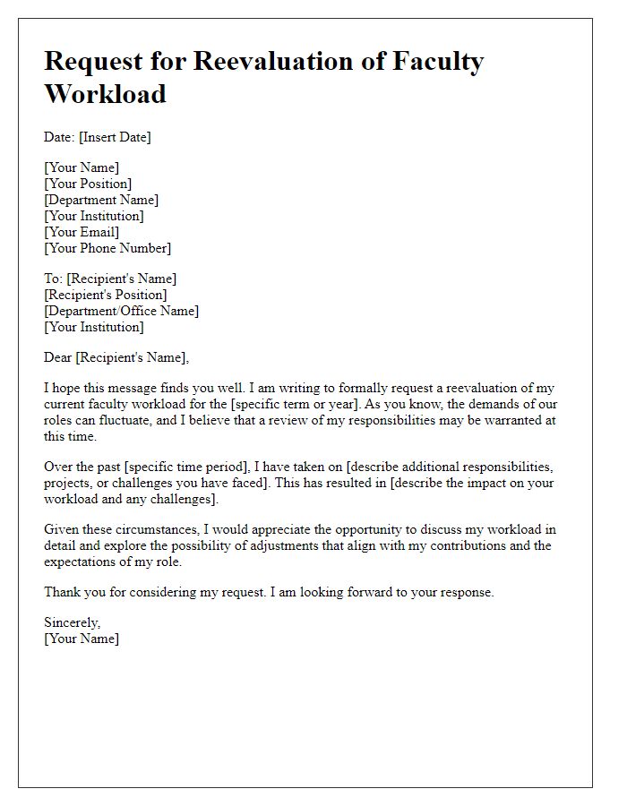 Letter template of request for reevaluation of faculty workload