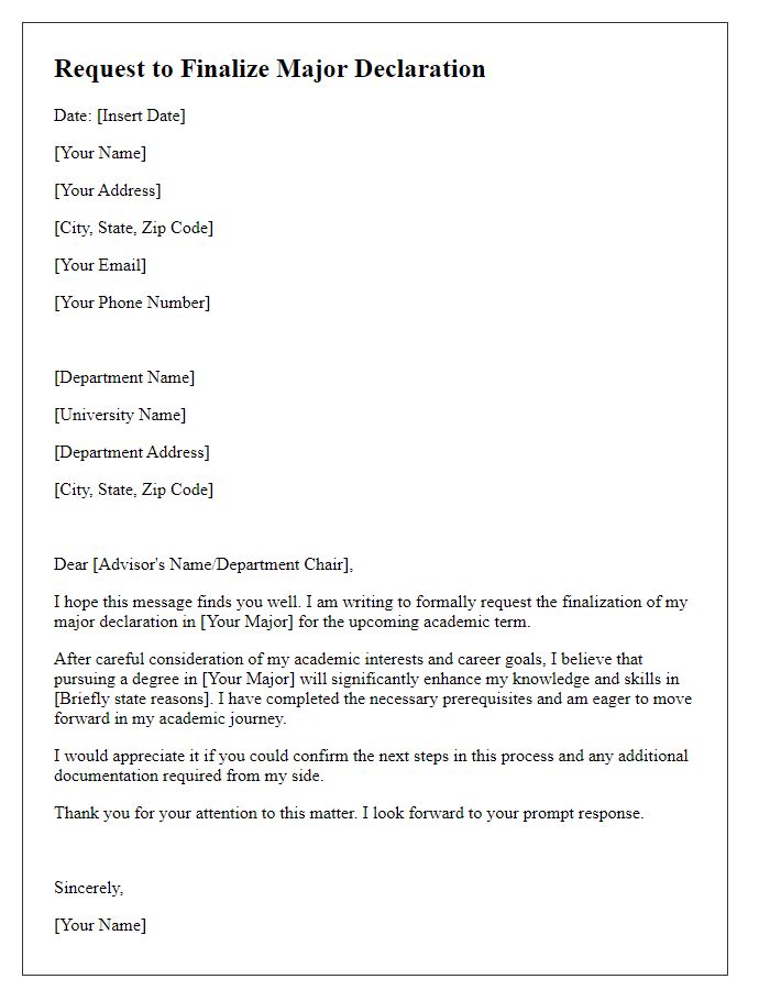 Letter template of request to finalize major declaration