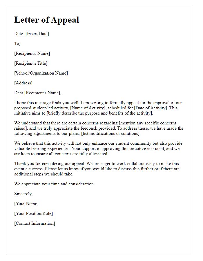 Letter template of appeal for approval of student-led activities