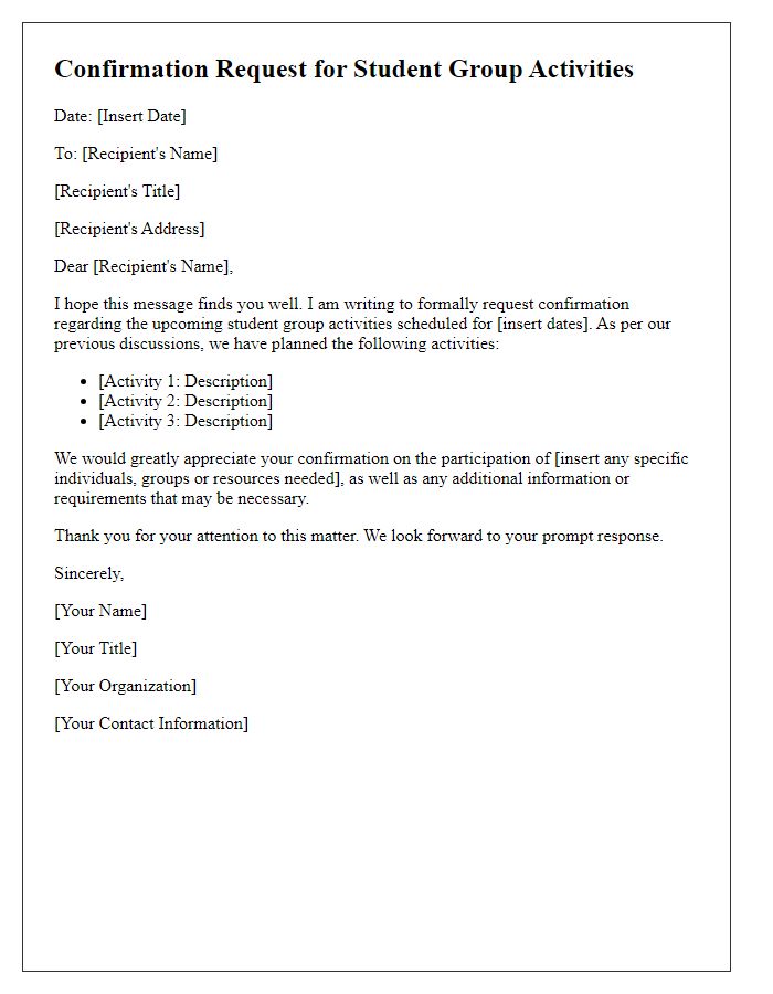 Letter template of confirmation request for student group activities