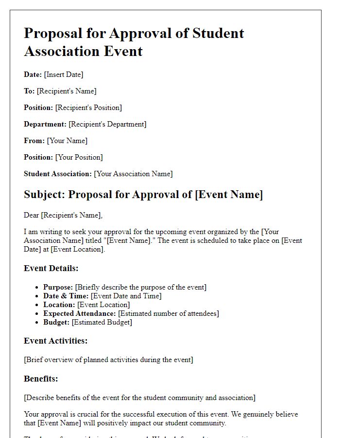 Letter template of proposal for approval of student association event