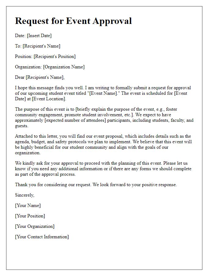 Letter template of submission for student event approval