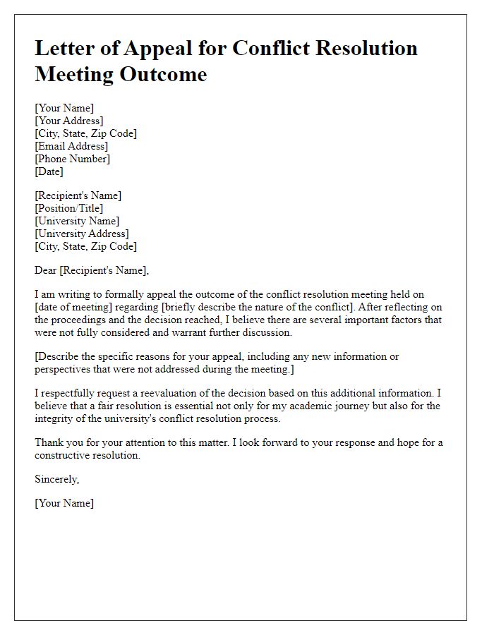 Letter template of appeal for university conflict resolution meeting outcome