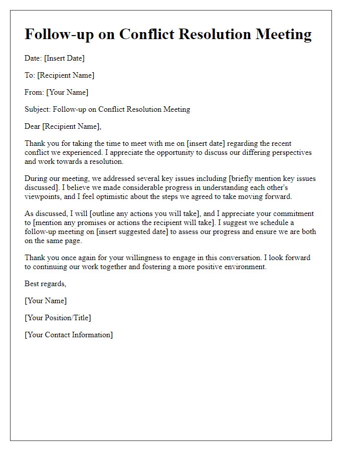 Letter template of follow-up after university conflict resolution meeting