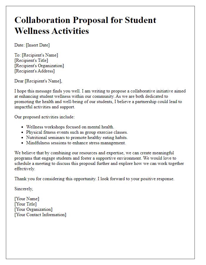 Letter template of collaborating on student wellness activities