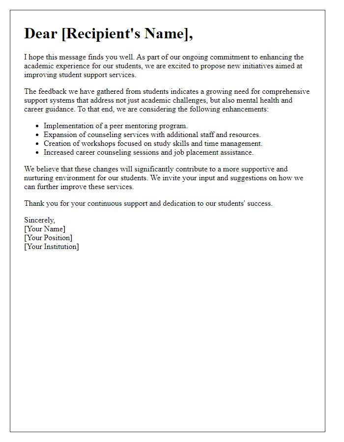 Letter template of enhancing student support services