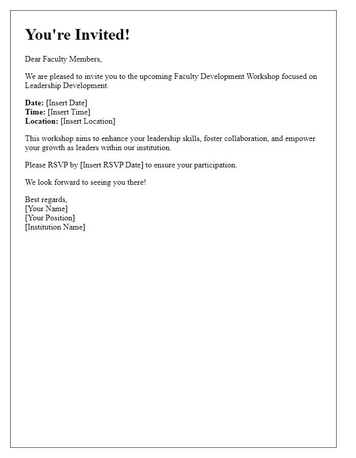 Letter template of Faculty Development Workshop Invitation for Leadership Development