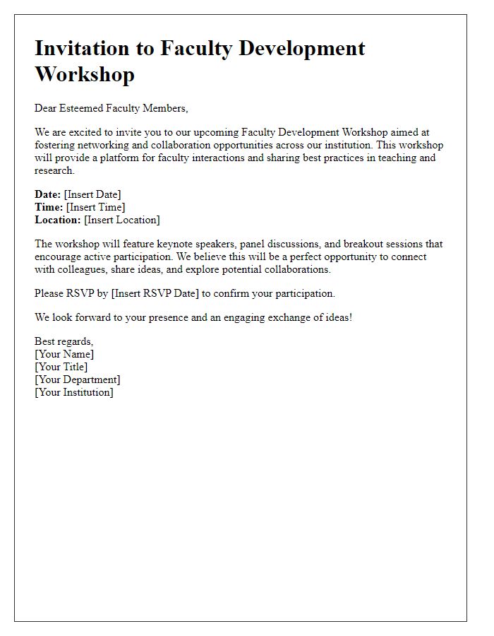 Letter template of Faculty Development Workshop Invitation for Networking and Collaboration Opportunities