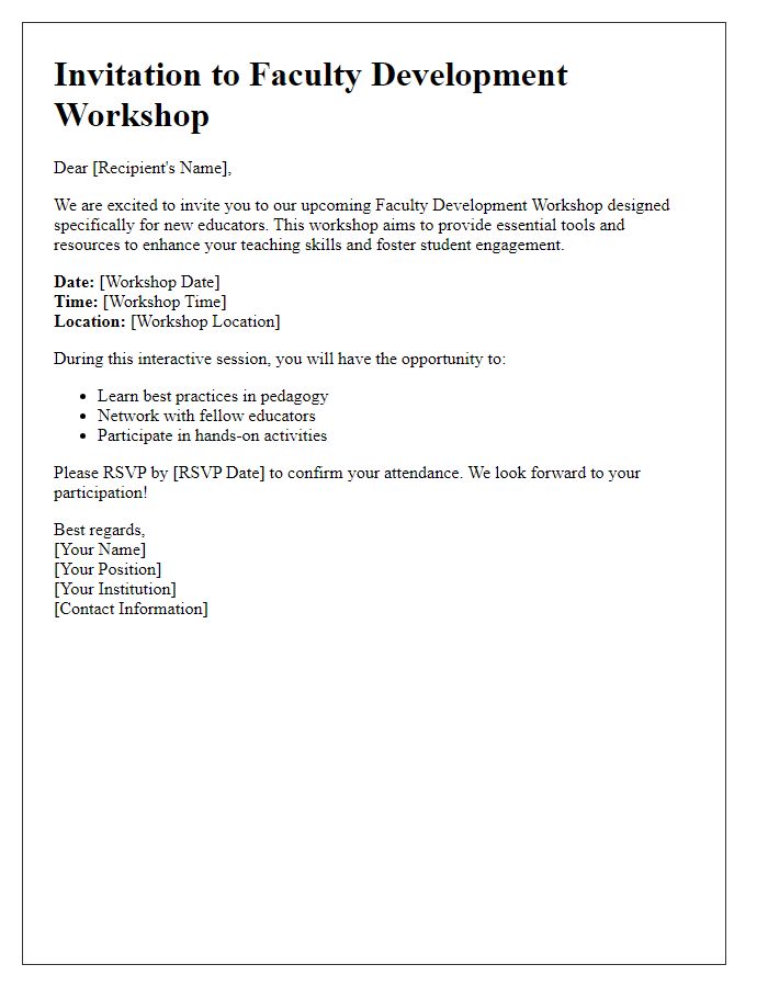 Letter template of Faculty Development Workshop Invitation for New Educators