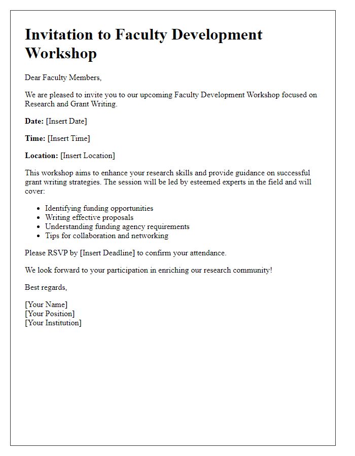 Letter template of Faculty Development Workshop Invitation for Research and Grant Writing