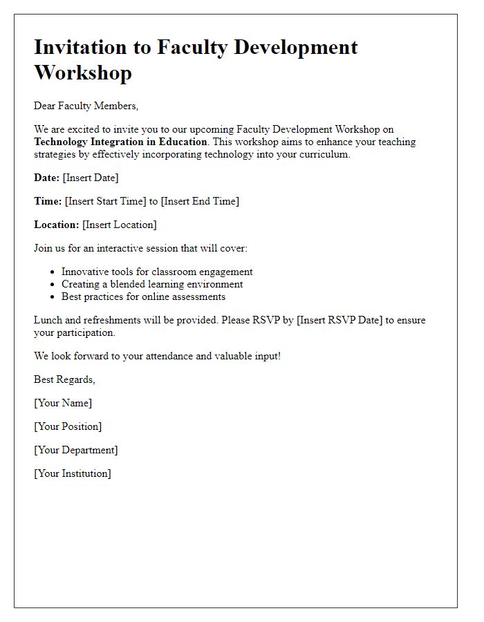 Letter template of Faculty Development Workshop Invitation for Technology Integration in Education