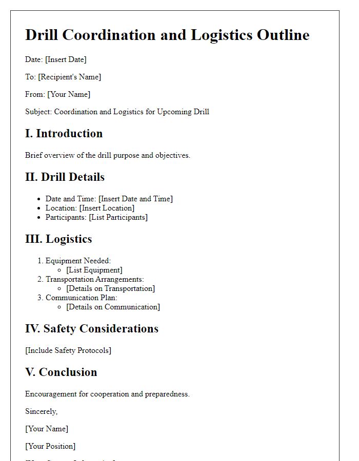 Letter template of drill coordination and logistics outline