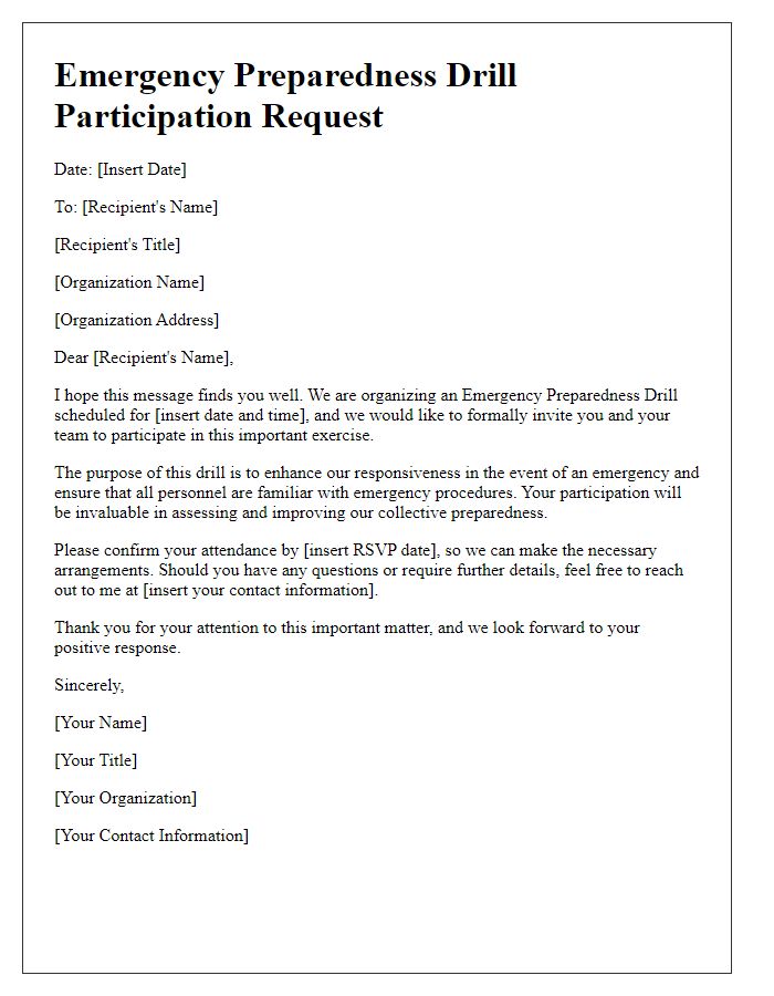 Letter template of emergency preparedness drill participation request