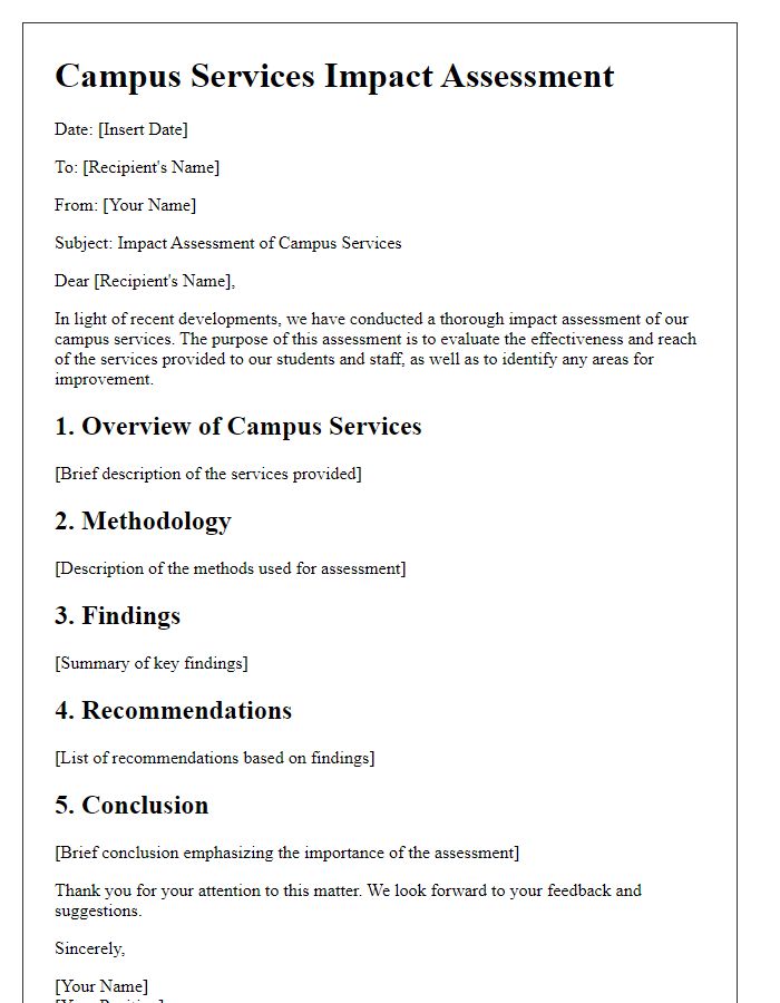 Letter template of Campus Services Impact Assessment