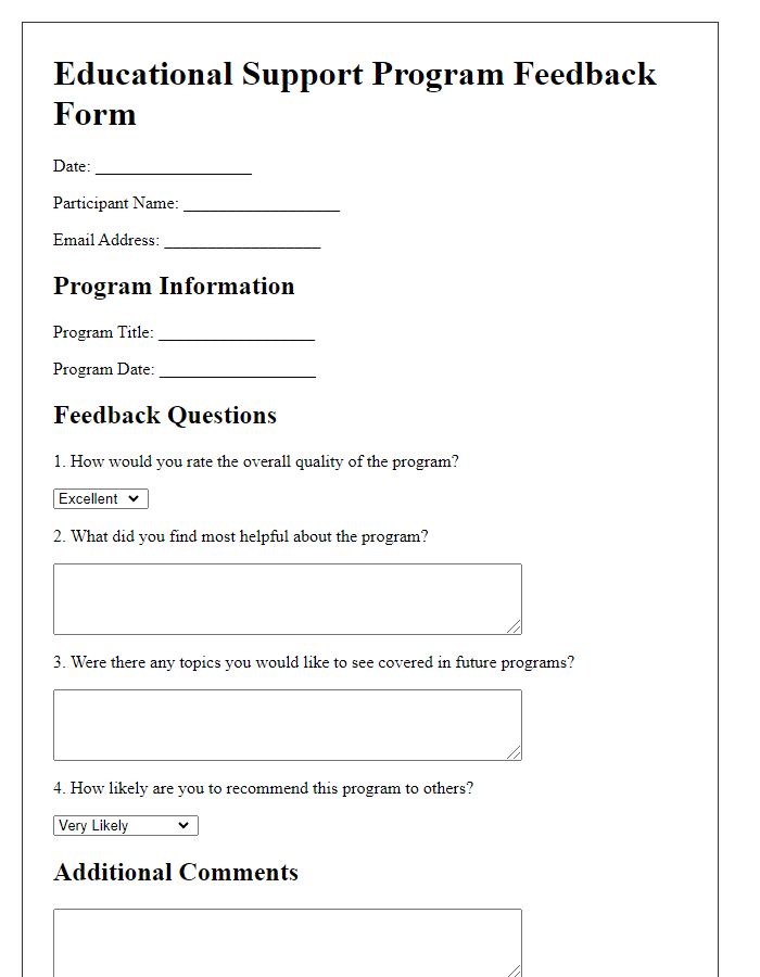 Letter template of Educational Support Program Feedback Form