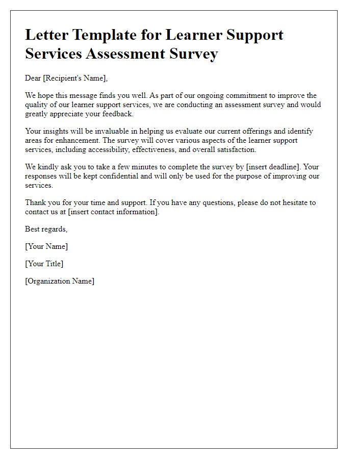 Letter template of Learner Support Services Assessment Survey