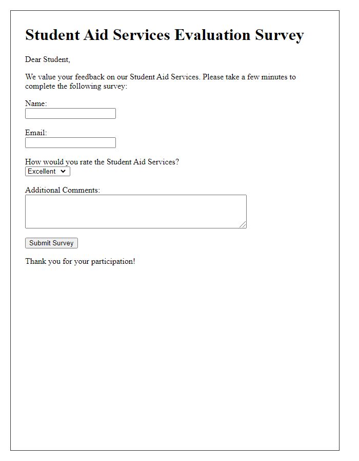 Letter template of Student Aid Services Evaluation Survey