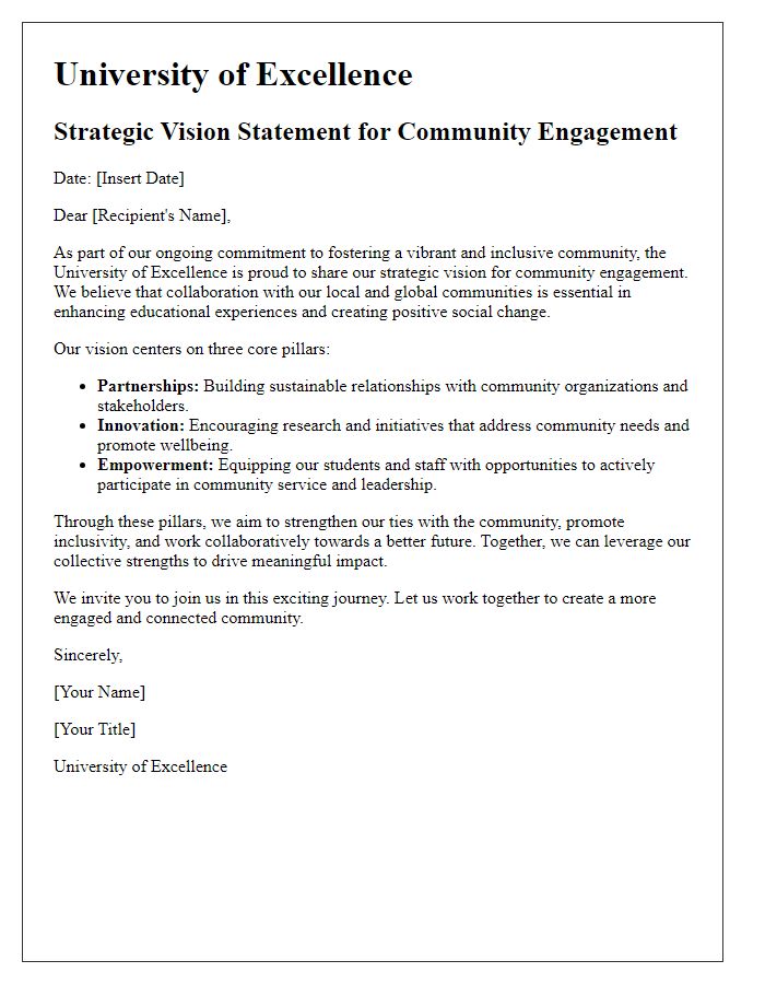 Letter template of university strategic vision statement for community engagement.