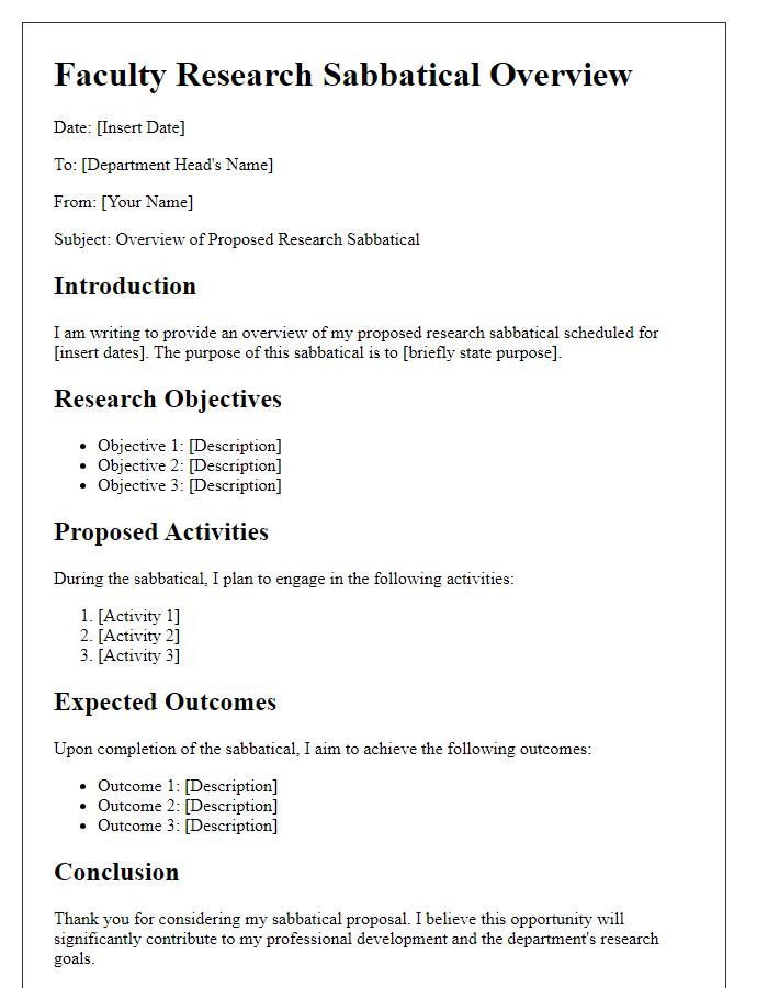 Letter template of faculty research sabbatical overview for department head