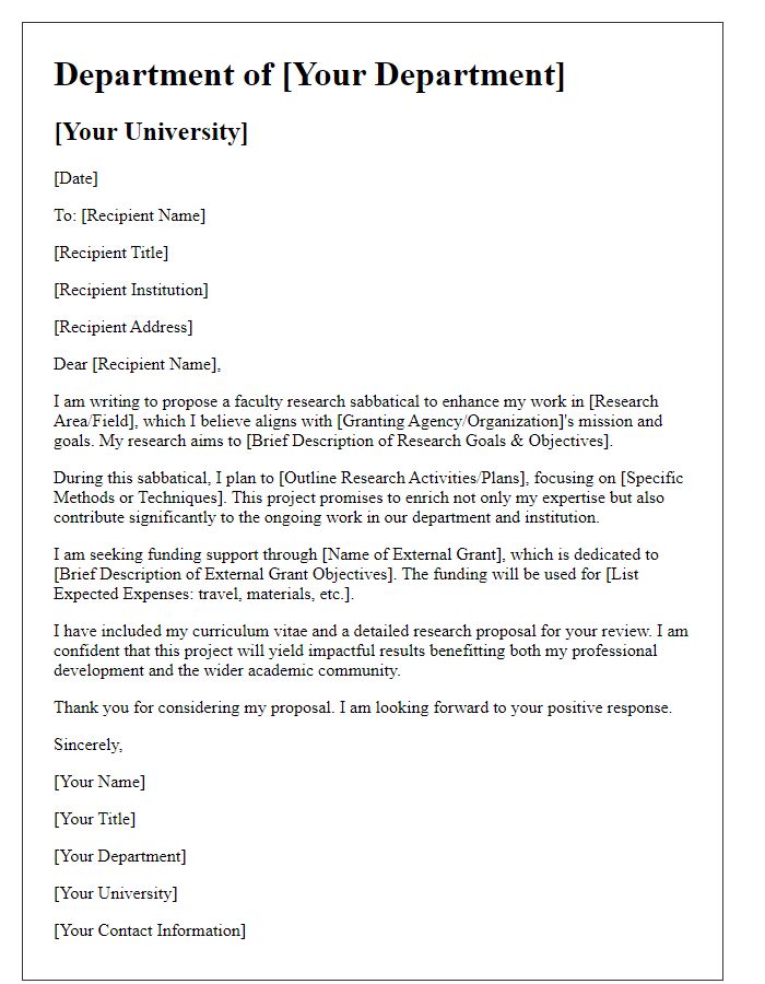 Letter template of faculty research sabbatical proposal for external grants