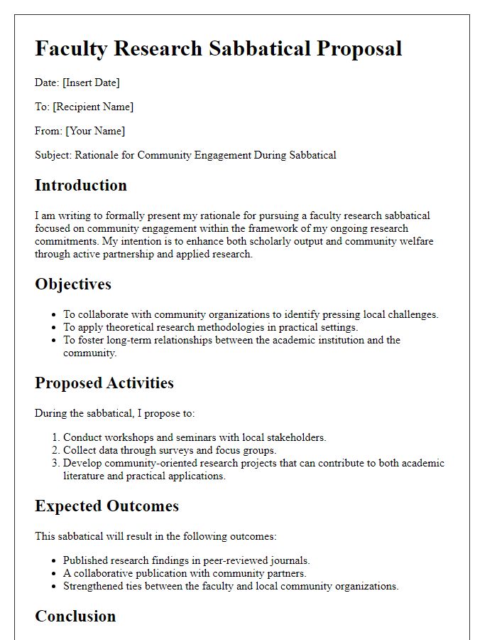 Letter template of faculty research sabbatical rationale for community engagement