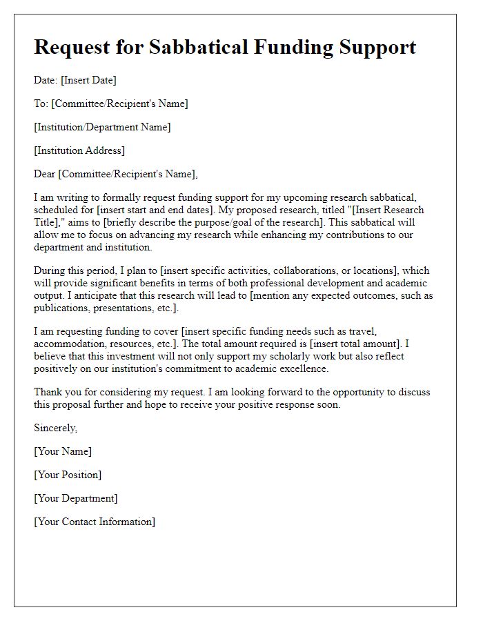 Letter template of faculty research sabbatical request for funding support