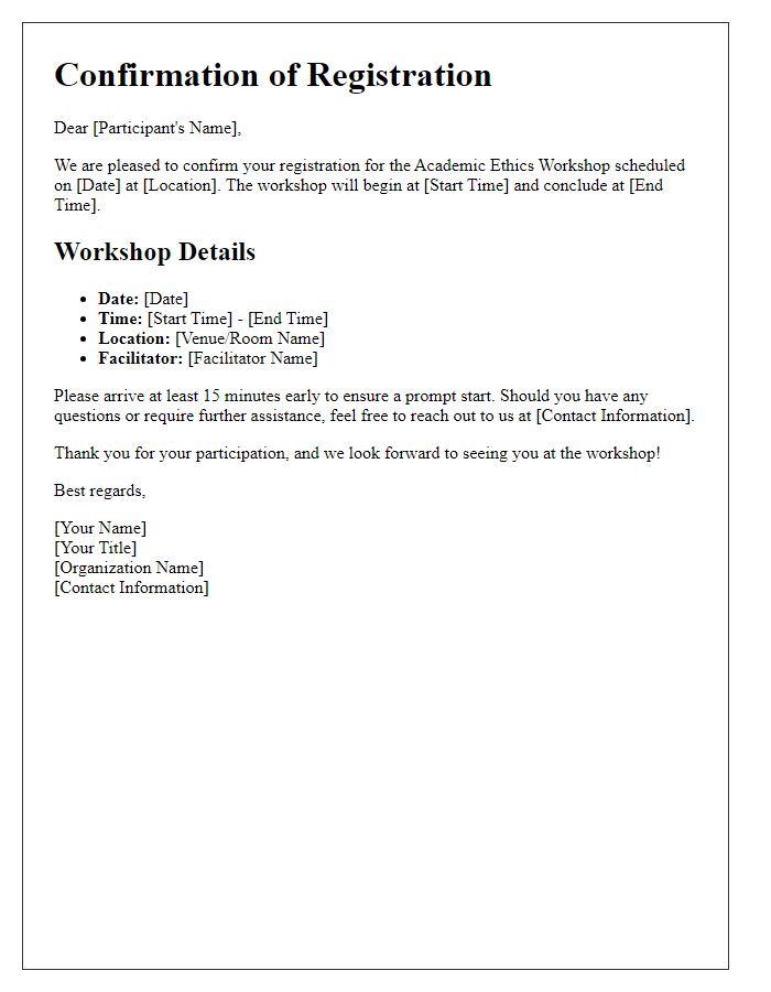 Letter template of Confirmation for Academic Ethics Workshop