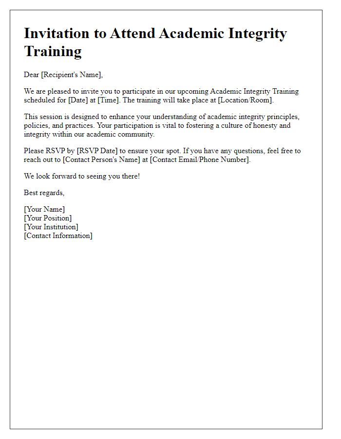 Letter template of Invitation to Attend Academic Integrity Training