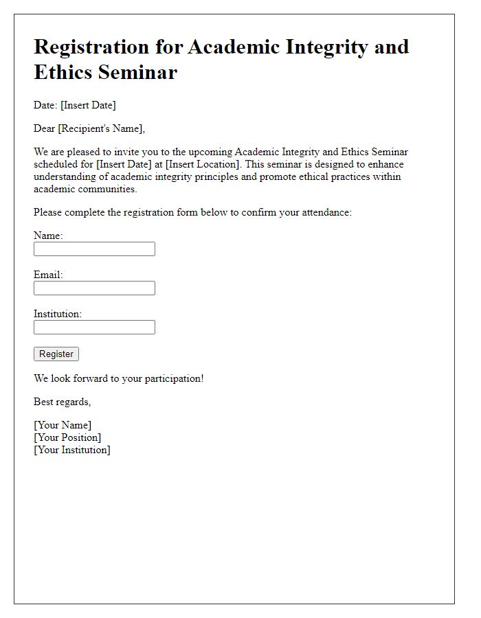 Letter template of Registration for Academic Integrity and Ethics Seminar