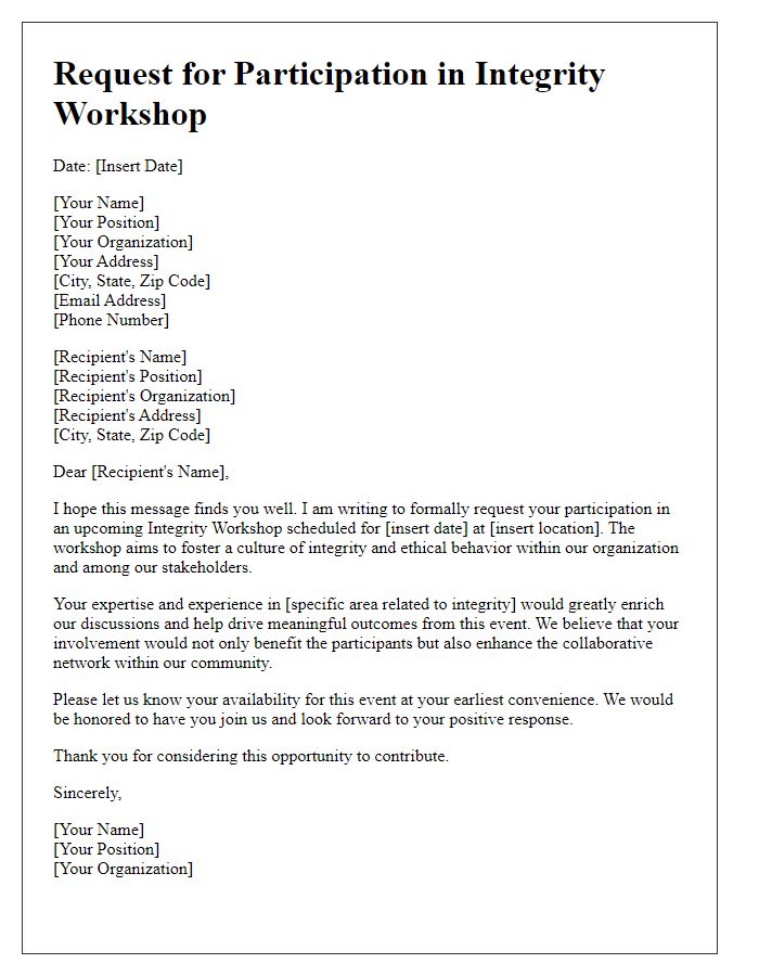 Letter template of Request for Participation in Integrity Workshop