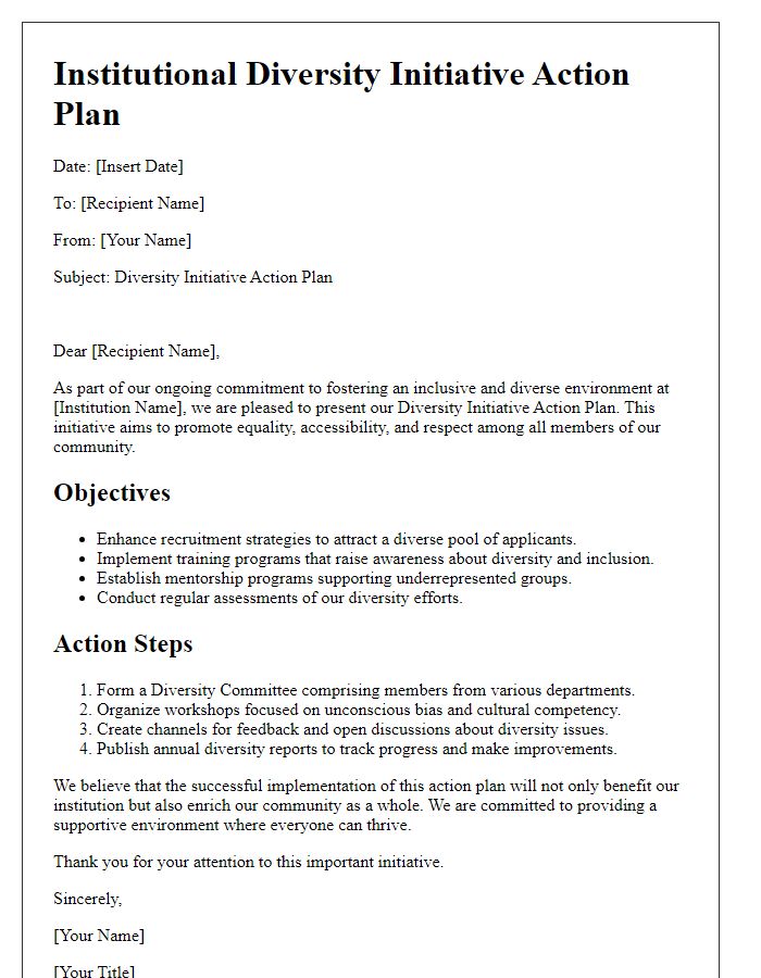 Letter template of institutional diversity initiative action plan