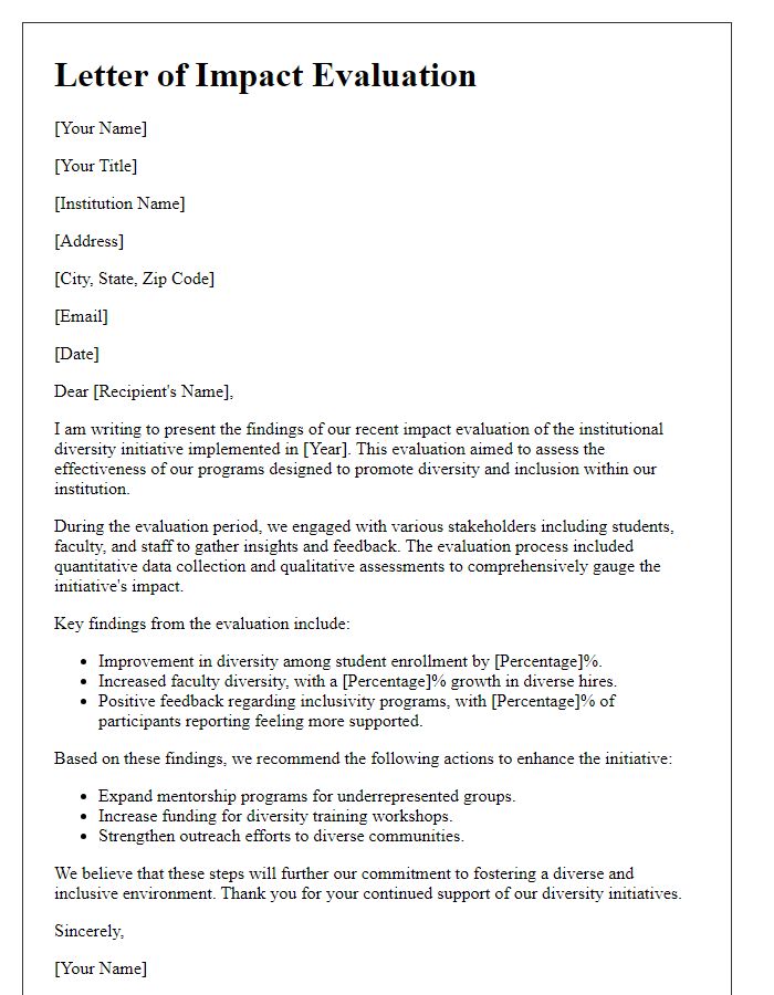 Letter template of institutional diversity initiative impact evaluation