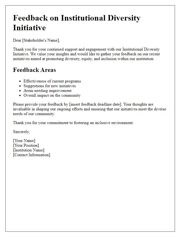 Letter template of institutional diversity initiative stakeholder feedback