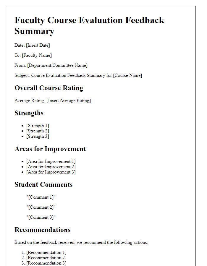 Letter template of faculty course evaluation feedback summary