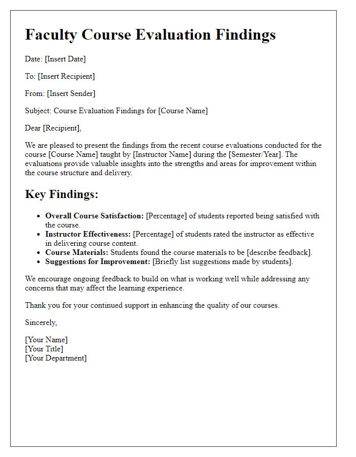 Letter template of faculty course evaluation findings