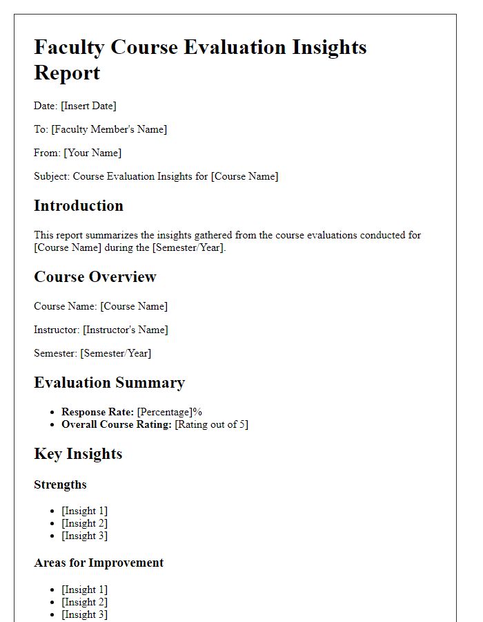 Letter template of faculty course evaluation insights report