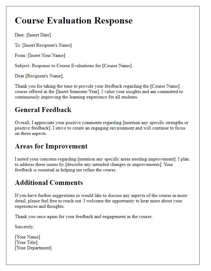 Letter template of faculty course evaluation response draft