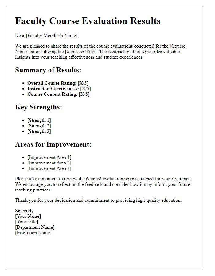 Letter template of faculty course evaluation results distribution