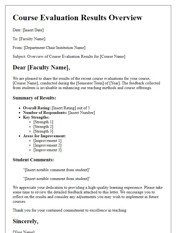 Letter template of faculty course evaluation results overview