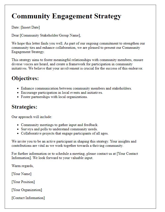 Letter template of community engagement strategy.