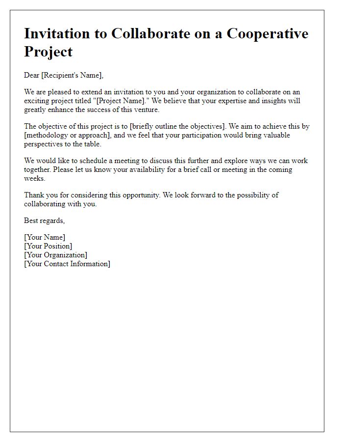 Letter template of cooperative project invitation.