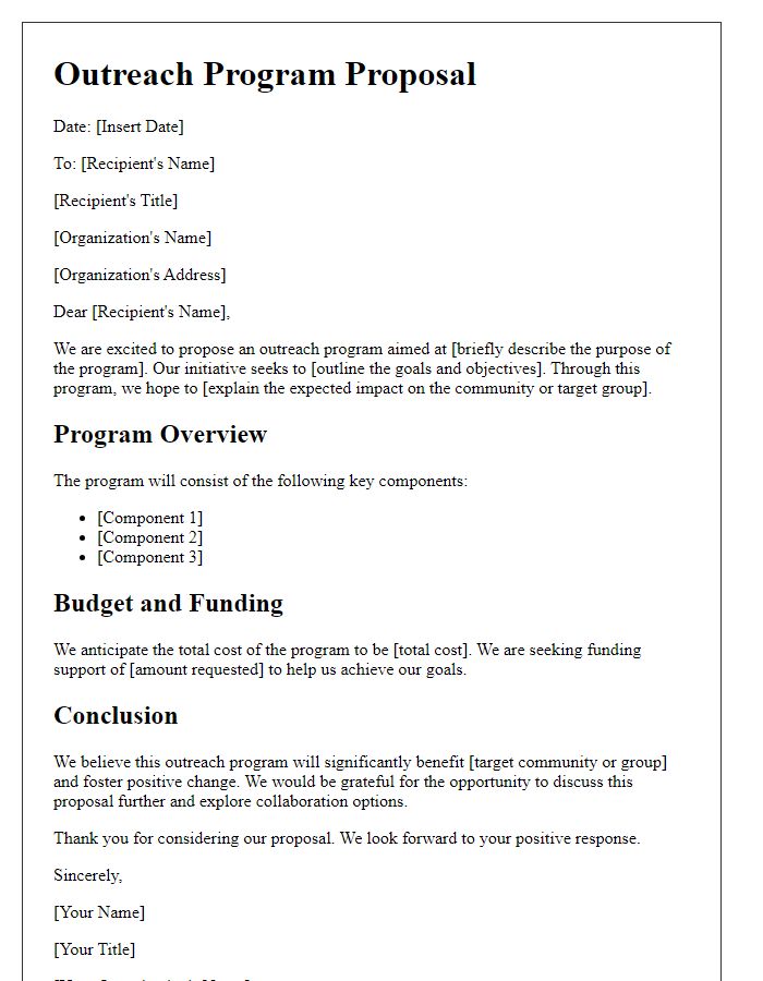 Letter template of outreach program proposal.