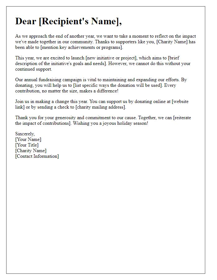 Letter template of annual fundraising appeal for local charities