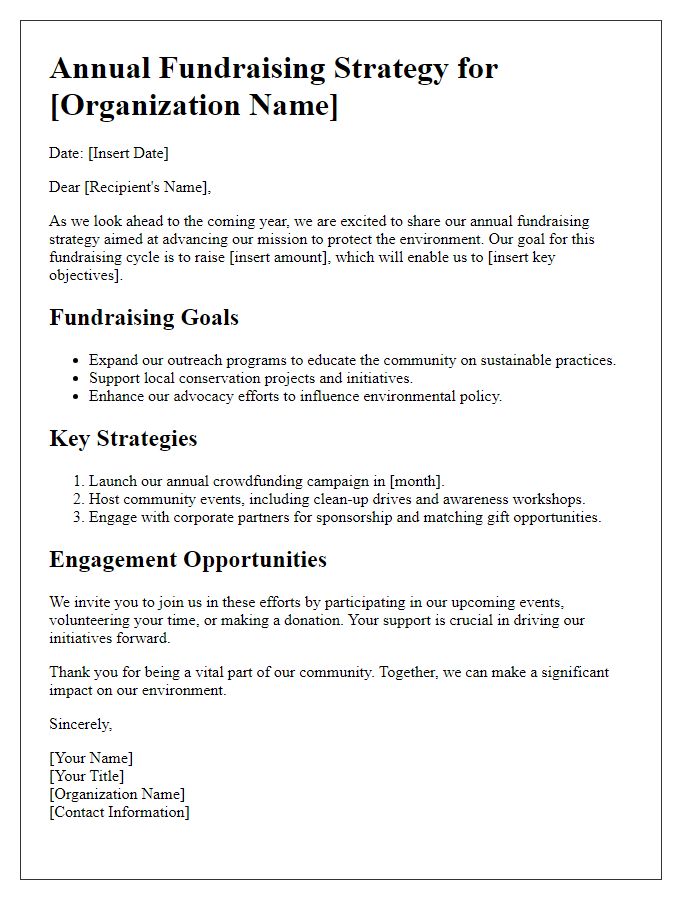 Letter template of annual fundraising strategy for environmental organizations